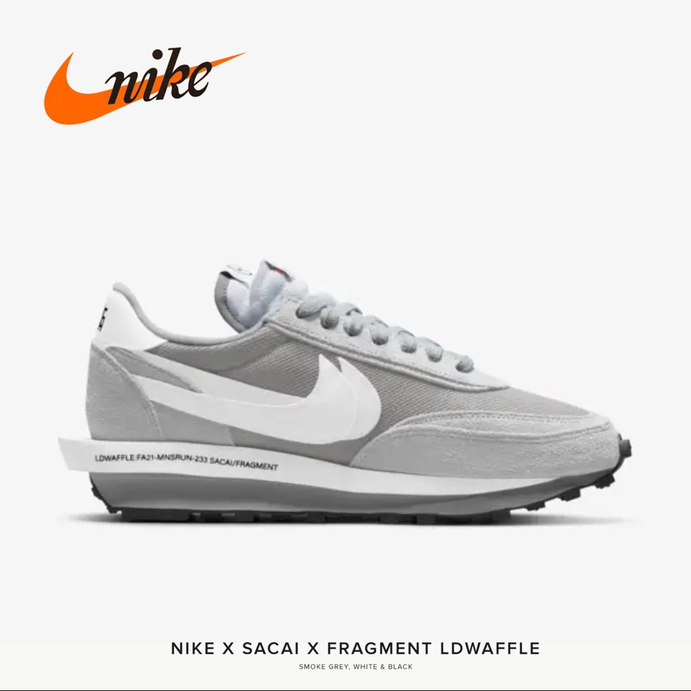 🎉Nike x Sacai x Fragment LDWaffle Sneaker Ltd Ed. Grey/White Men 9/Women 10.5 - Picture 2 of 16